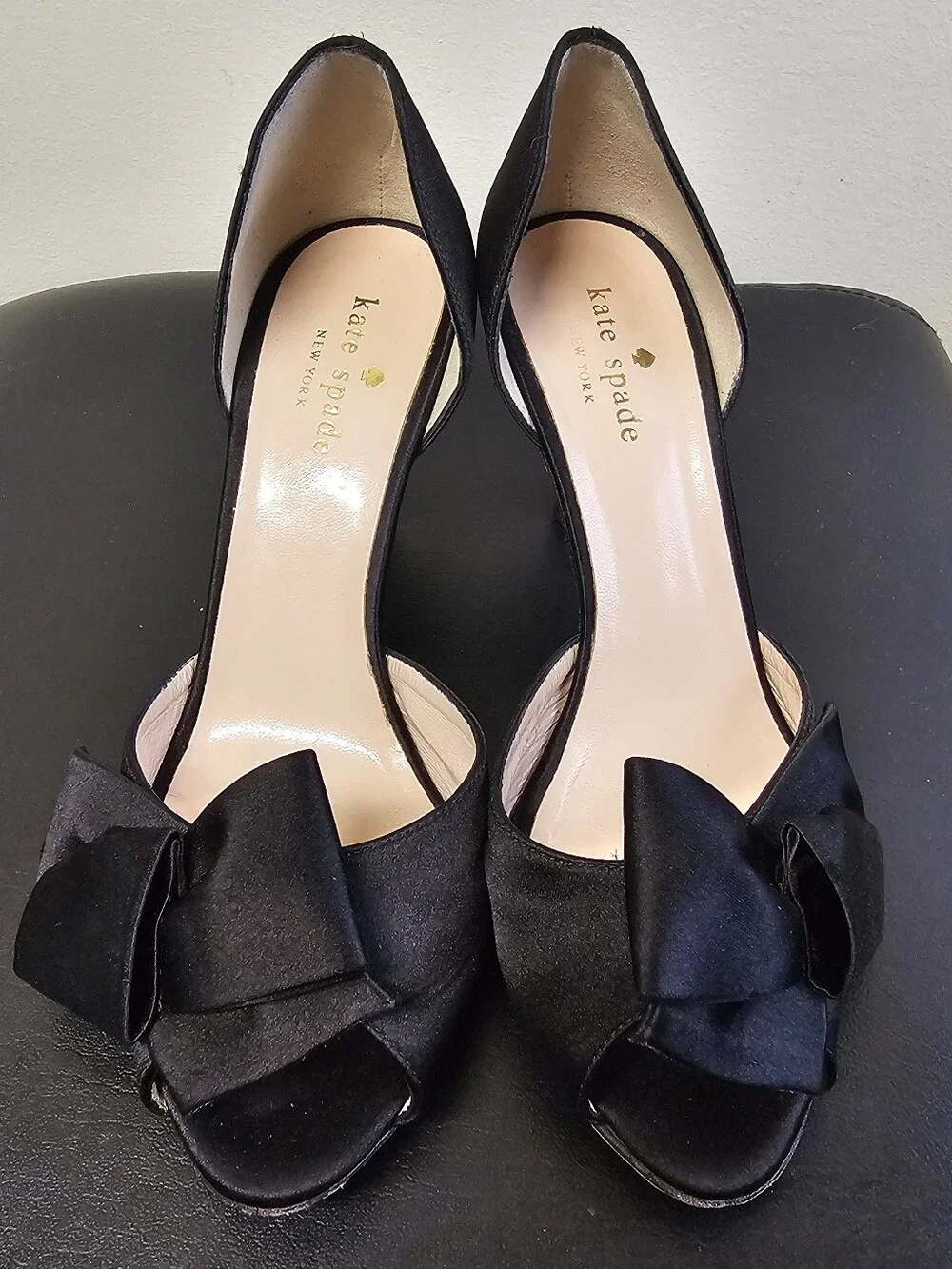 Kate Spade Sala Satin Bow D'Orsay Glitter Heel Pumps Black 6.5